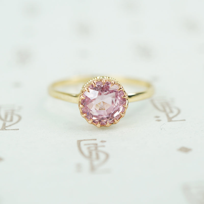 pink tourmaline in recycled 14k yellow gold ring