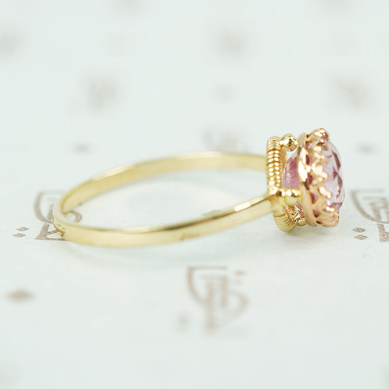 pink tourmaline in recycled 14k yellow gold ring side