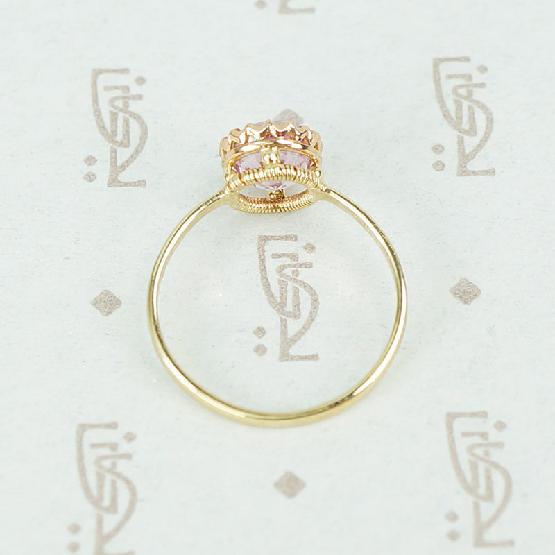 pink tourmaline in recycled 14k yellow gold ring profile