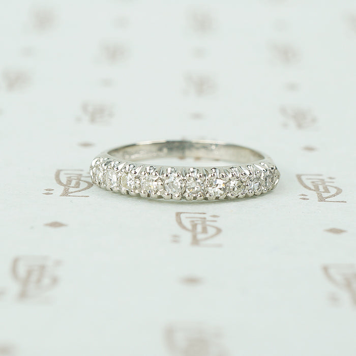 1940's 10 diamond wedding band in platinum with knife edge band