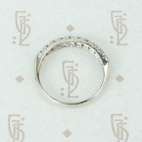 1940's 10 diamond wedding band in platinum with knife edge band top side view
