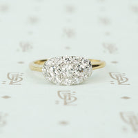 gorgeous east west platinum on yellow gold oec diamond clluster ring