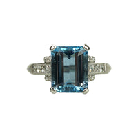 Classic Platinum Aquamarine and Diamond Ring