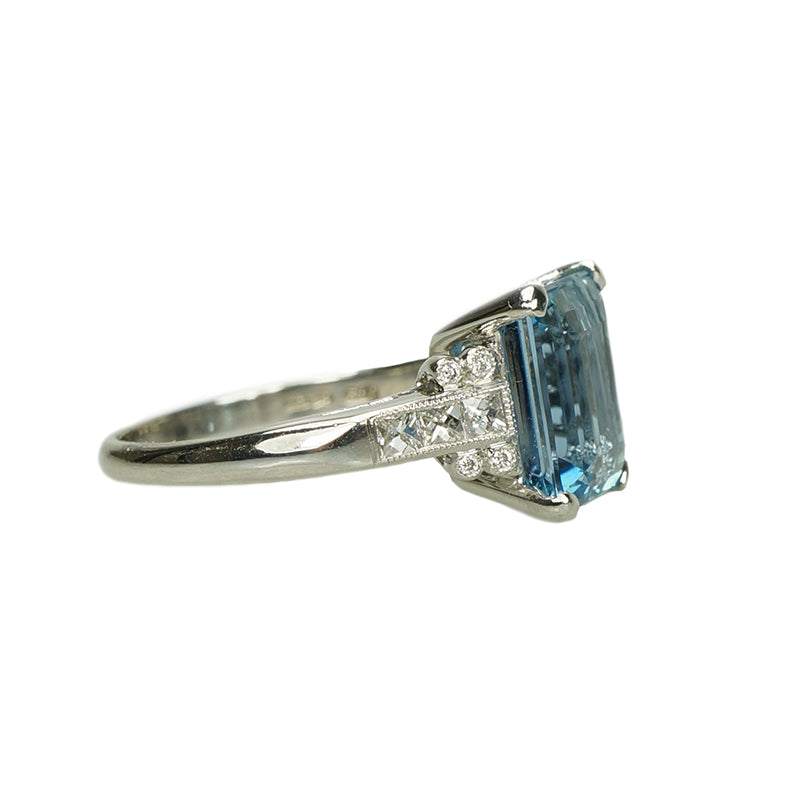 Classic Platinum Aquamarine and Diamond Ring