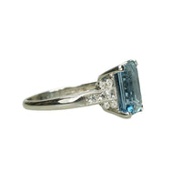Classic Platinum Aquamarine and Diamond Ring