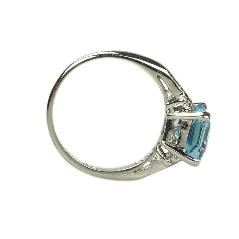 Classic Platinum Aquamarine and Diamond Ring