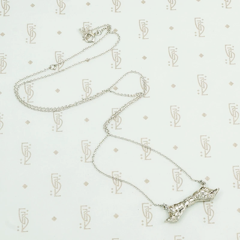 Edwardian Pavé Diamond Bow Necklace