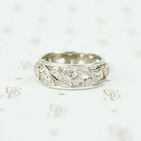 platinum open work wide eternity band vine and bud diamond set design 1920's
