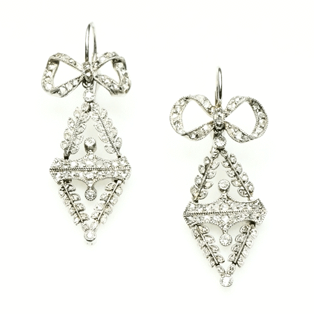 Edwardian Bow and Garland Pave set Rose Cut Diamond Earrings in Platinum