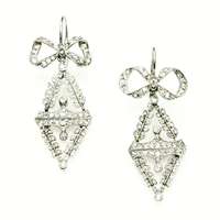 Edwardian Bow and Garland Pave set Rose Cut Diamond Earrings in Platinum