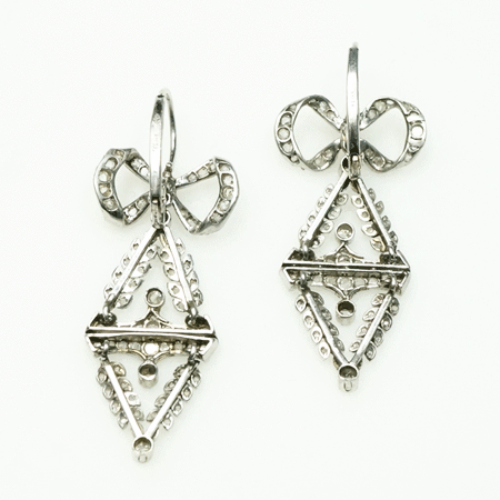 Edwardian Bow and Garland Pave set Rose Cut Diamond Earrings in Platinum