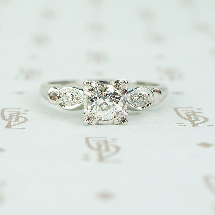 gorgeous white oec diamond in platinum 1940's engagement ring