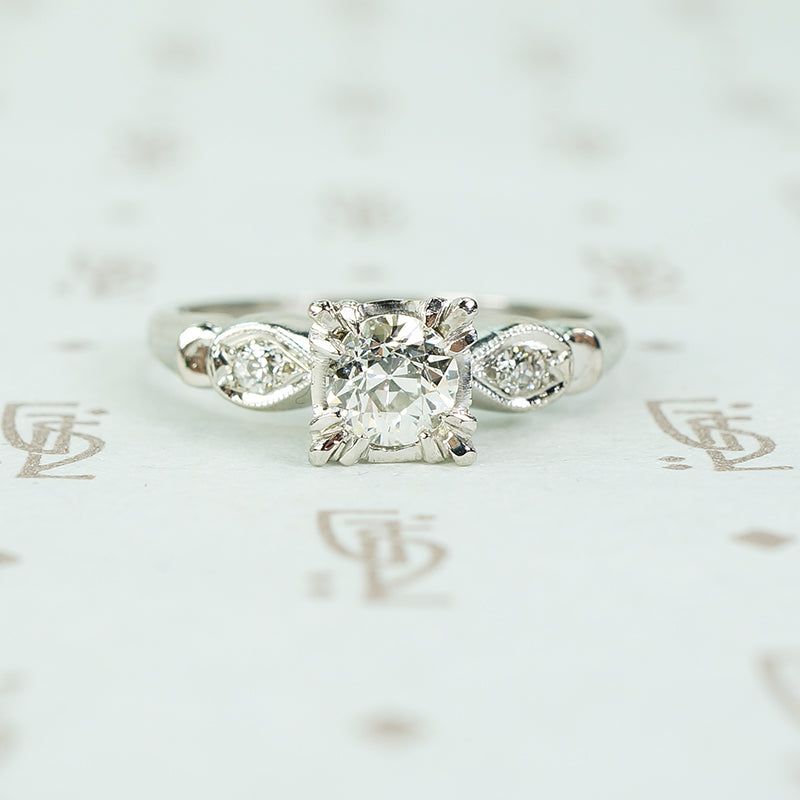 gorgeous white oec diamond in platinum 1940's engagement ring
