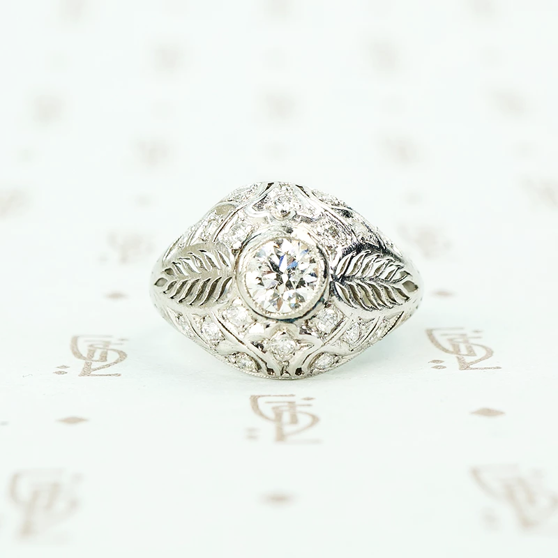 Edwardian Platinum Filigree Feather Ring