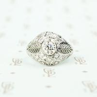 Edwardian Platinum Filigree Feather Ring