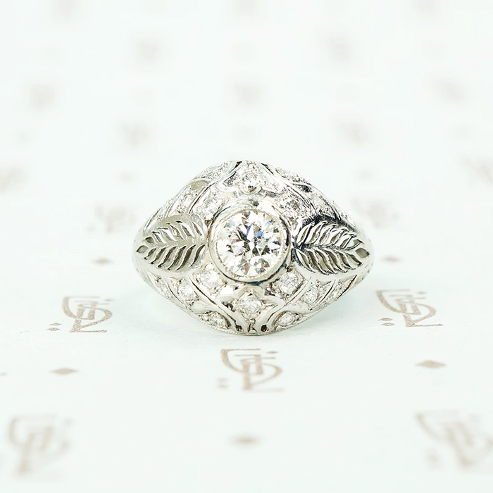 Edwardian Platinum Filigree Feather Ring