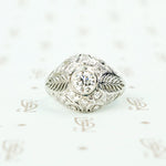 Edwardian Platinum Filigree Feather Ring
