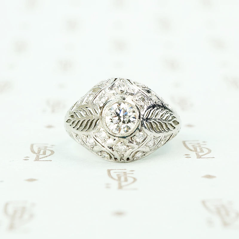 Edwardian Platinum Filigree Feather Ring