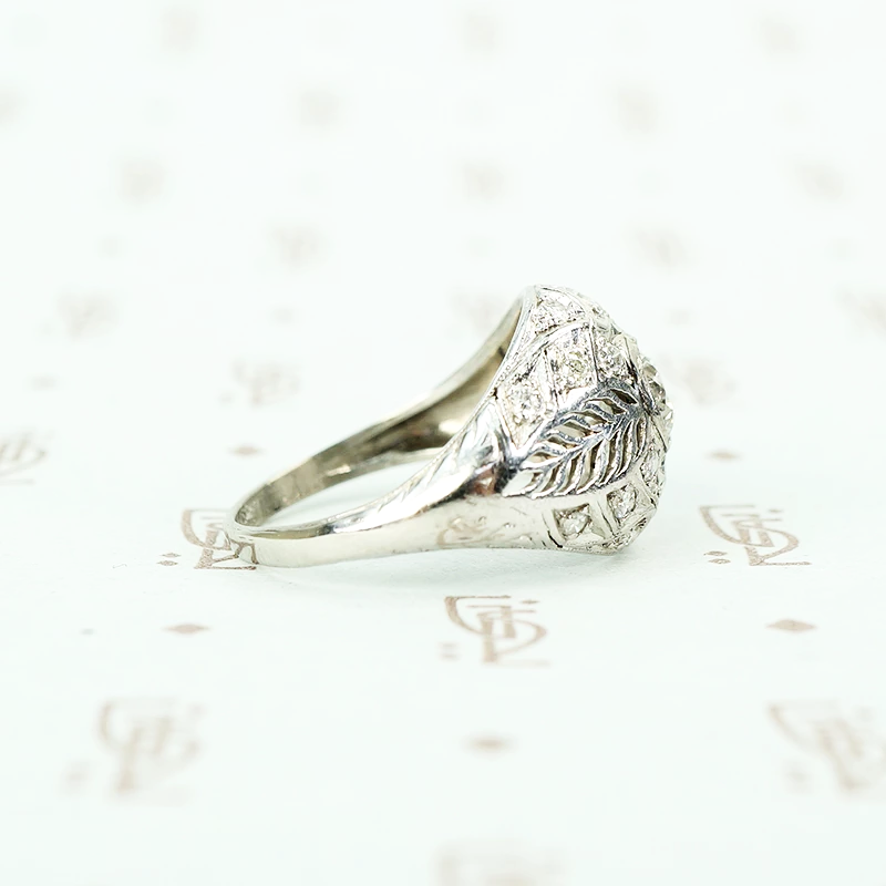 Edwardian Platinum Filigree Feather Ring side view