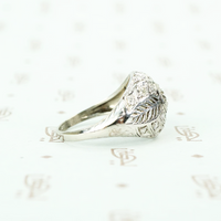 Edwardian Platinum Filigree Feather Ring side view