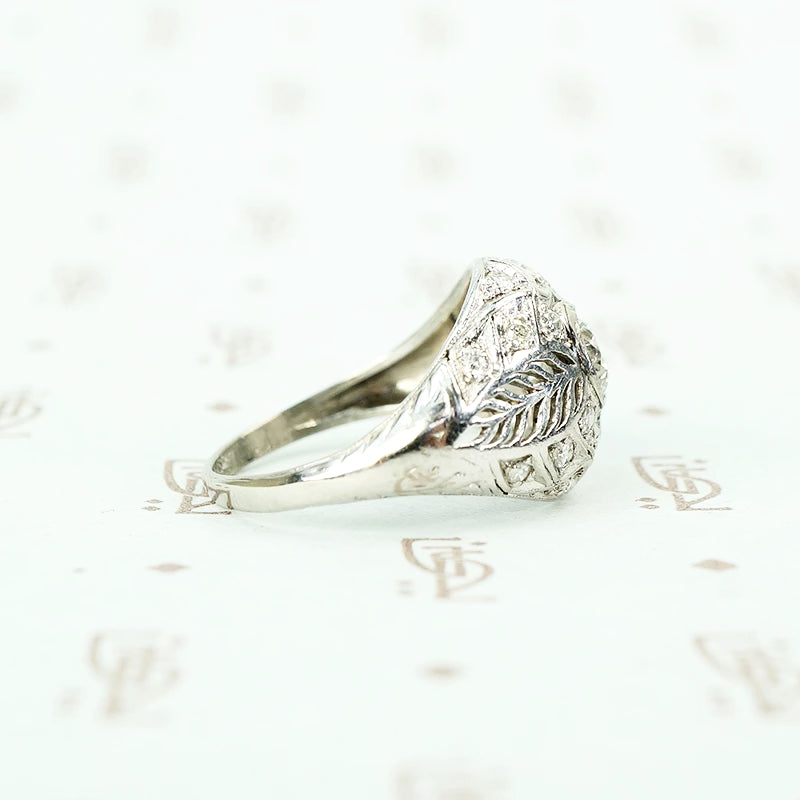 Edwardian Platinum Filigree Feather Ring