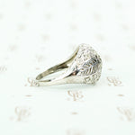 Edwardian Platinum Filigree Feather Ring side view
