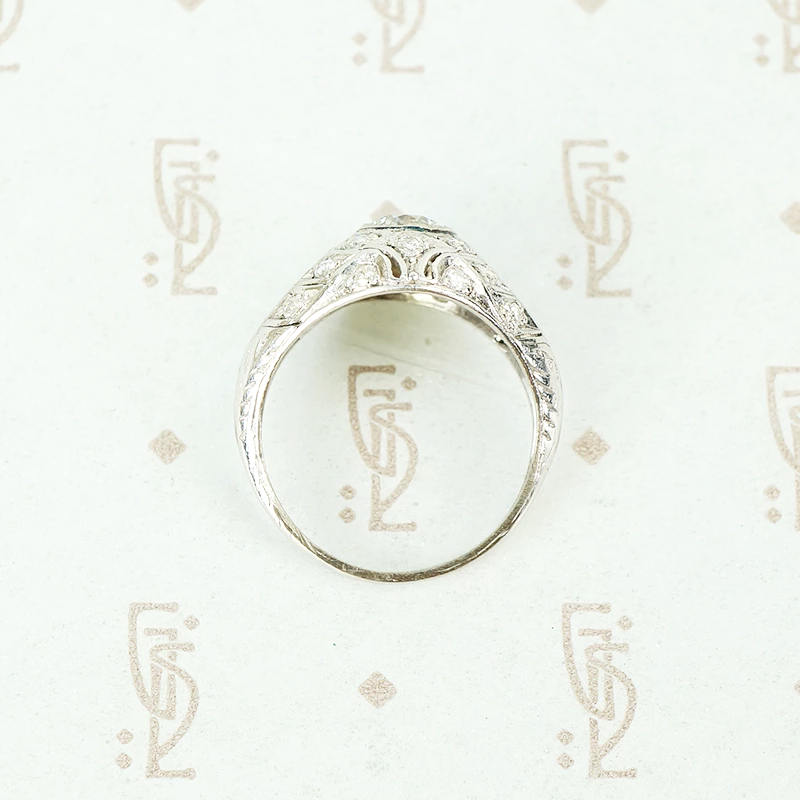 Edwardian Platinum Filigree Feather Ring top view