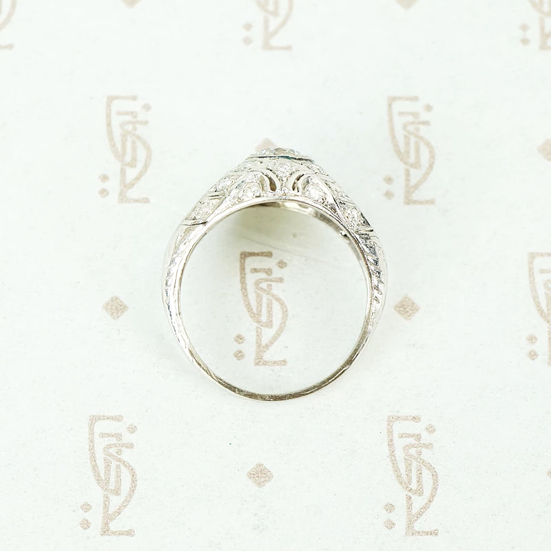 Edwardian Platinum Filigree Feather Ring top view
