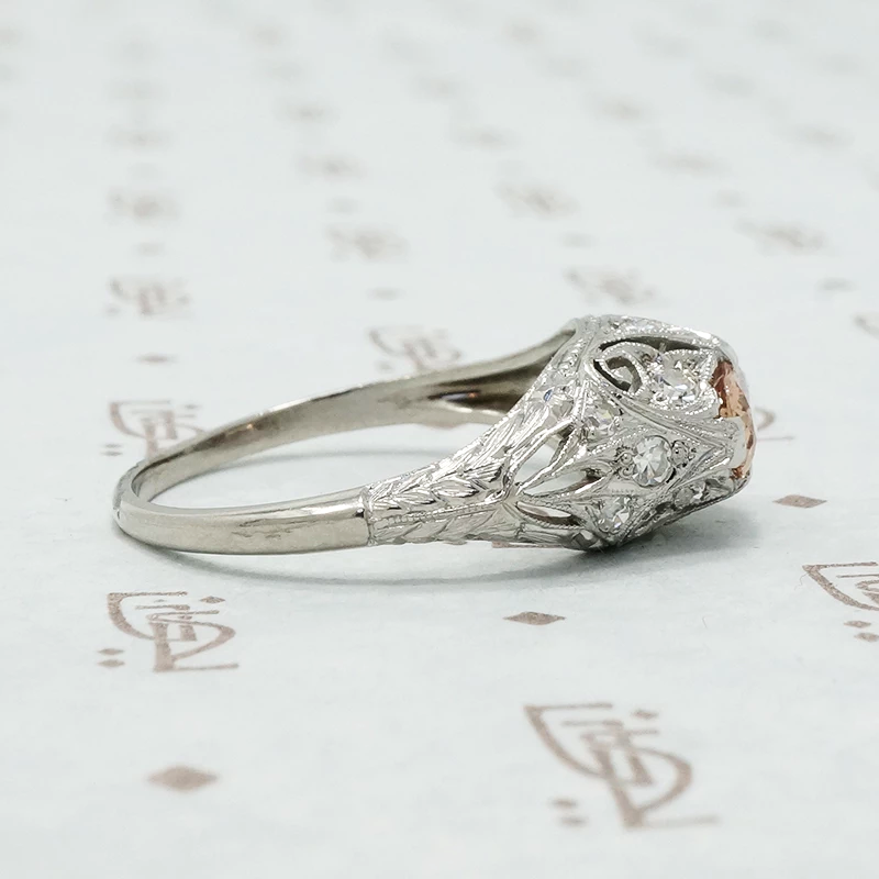 edwardian platinum filigree diamond ring with imperial topaz