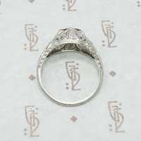 edwardian platinum filigree diamond ring with imperial topaz side view