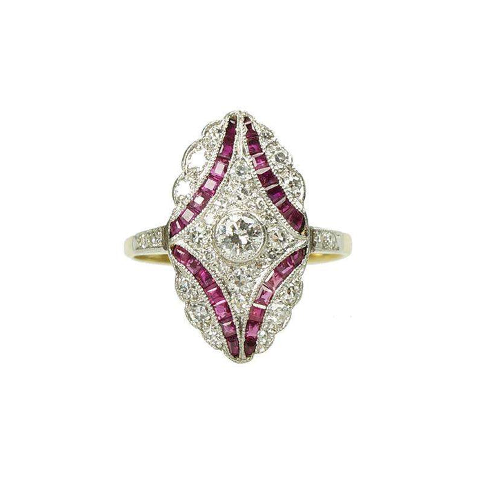 Platinum and 18k Yellow Gold Calibre Ruby and Diamond Ring