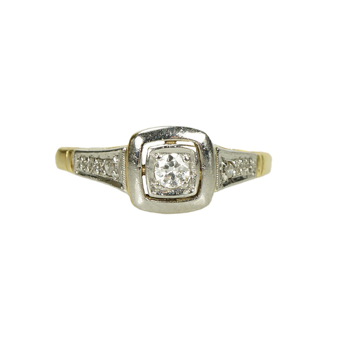 Platinum on 18k Yellow Gold Vintage Engagement Ring - Gem Set Love