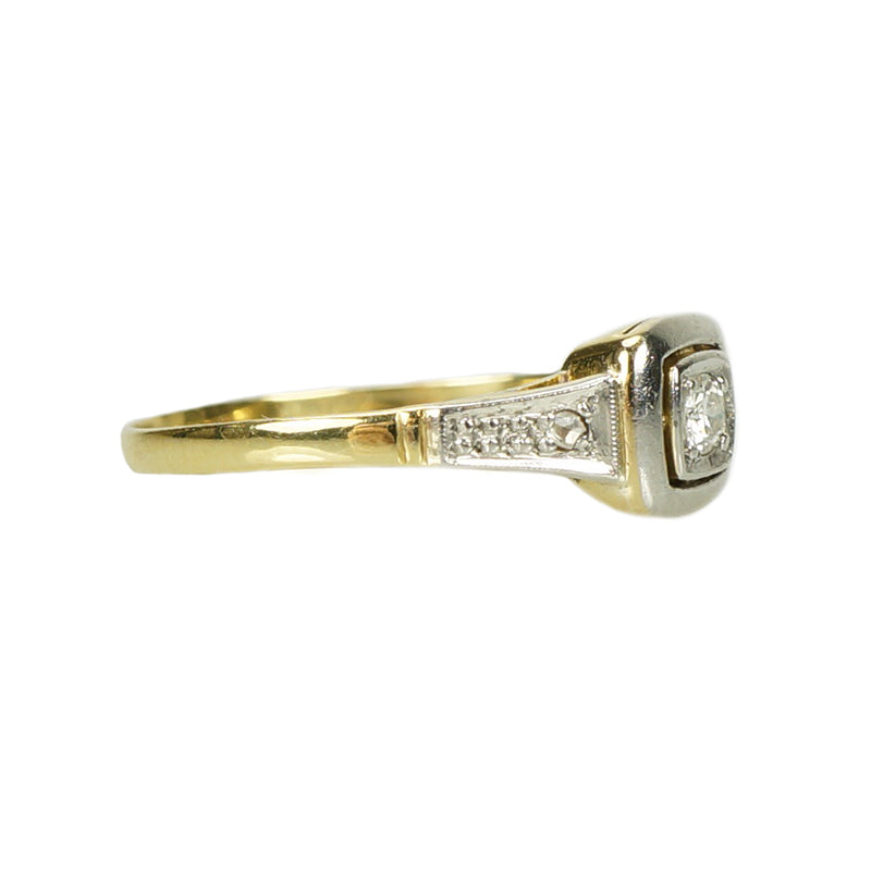 Platinum on 18k Yellow Gold Vintage Engagement Ring - Gem Set Love