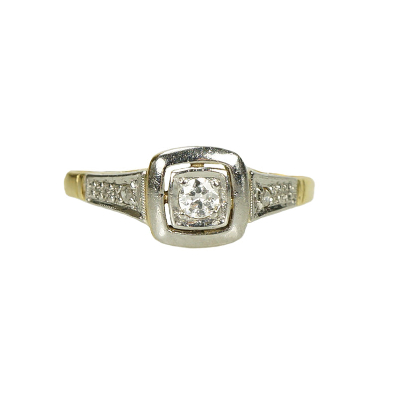 Platinum on 18k Yellow Gold Vintage Engagement Ring - Gem Set Love