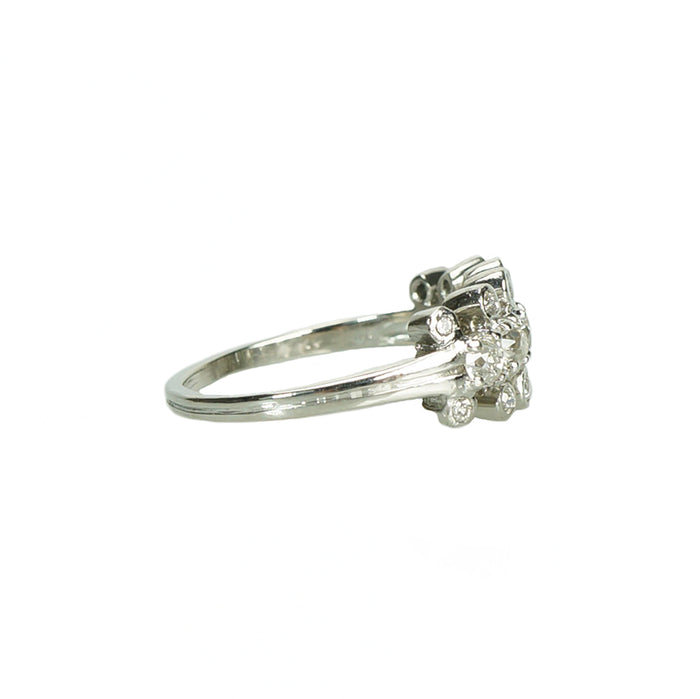 Side view of platinum and diamond ring