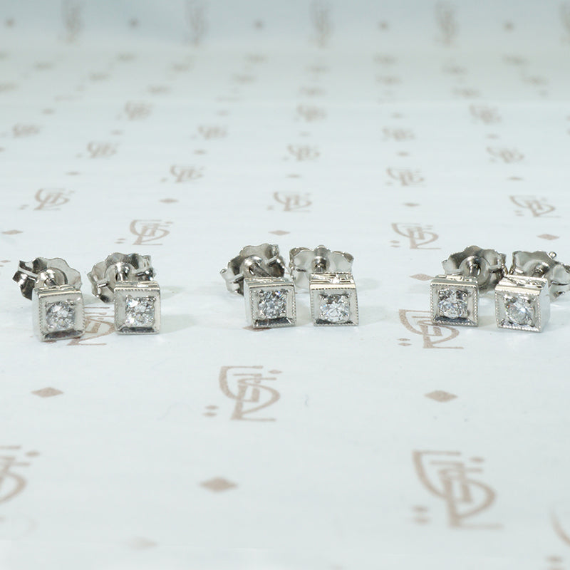 Square Platinum Deco Diamond Studs