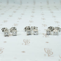 Square Platinum Deco Diamond Studs
