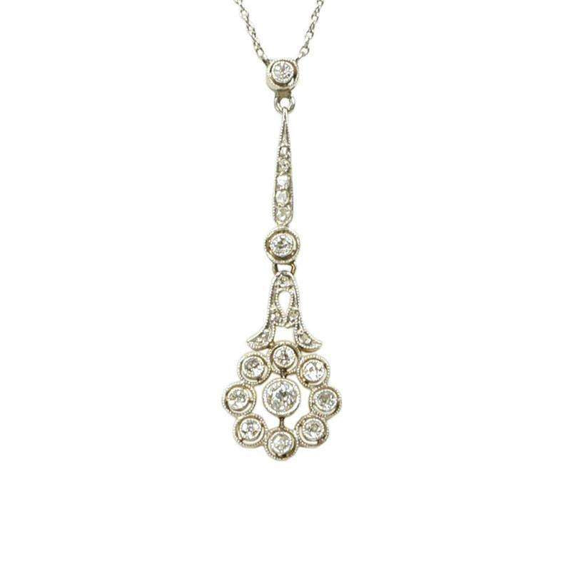 Stunning Platinum and Diamond Edwardian Drop Pendant