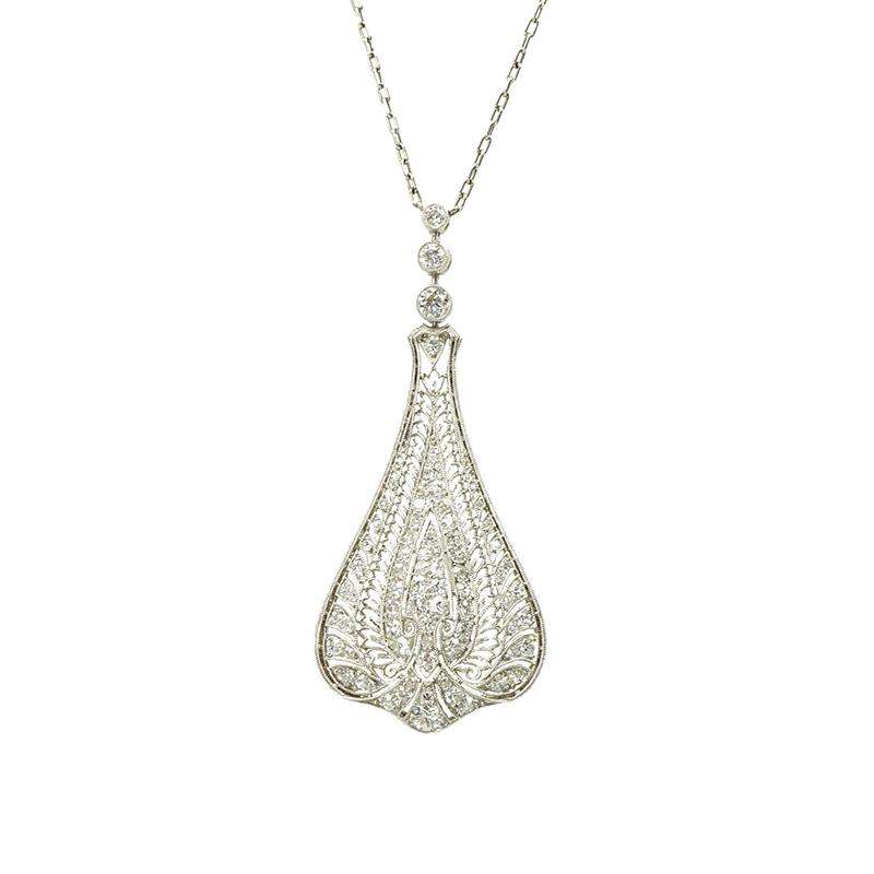 Edwardian Platinum and Diamond Filigree Necklace