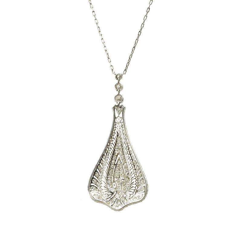 Edwardian Platinum and Diamond Filigree Necklace