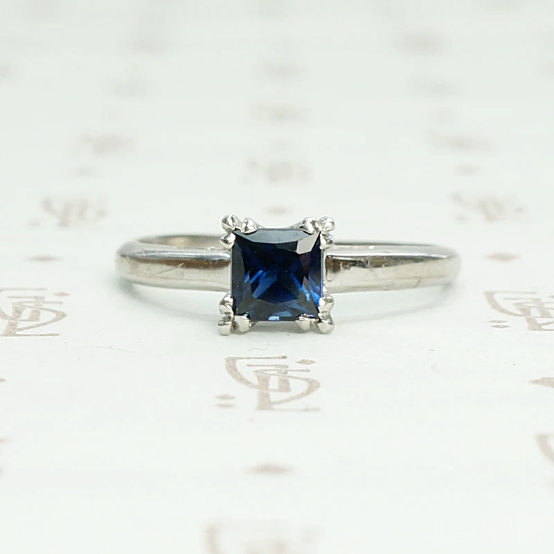 Square Cut Sapphire Solitaire in Platinum