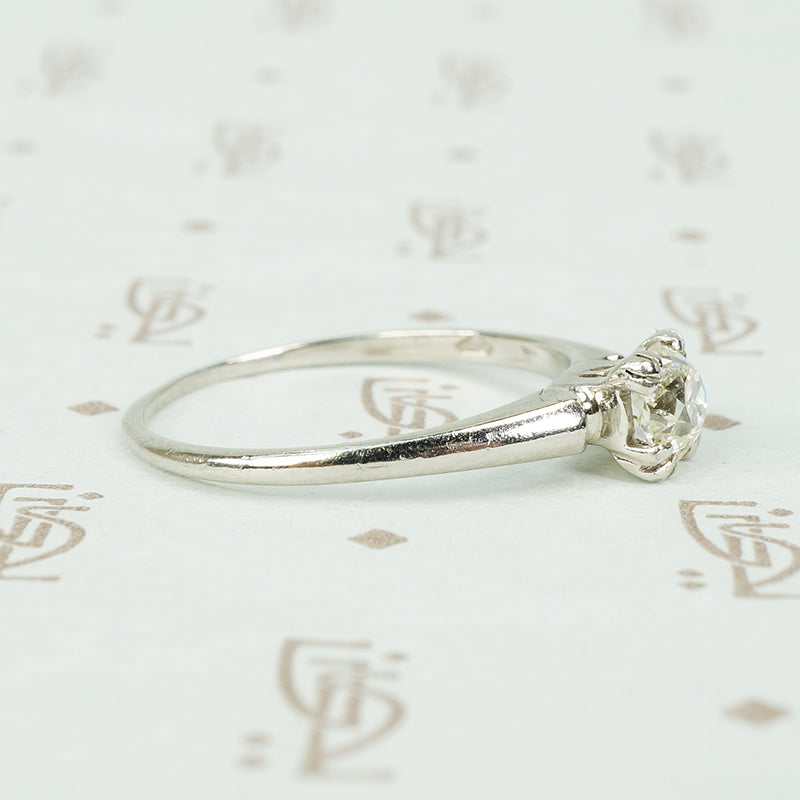 Lovely Old Mine Cut Platinum Solitaire Engagement Ring