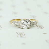 platinum on 14k yellow gold 1940's classic diamond engagement ring