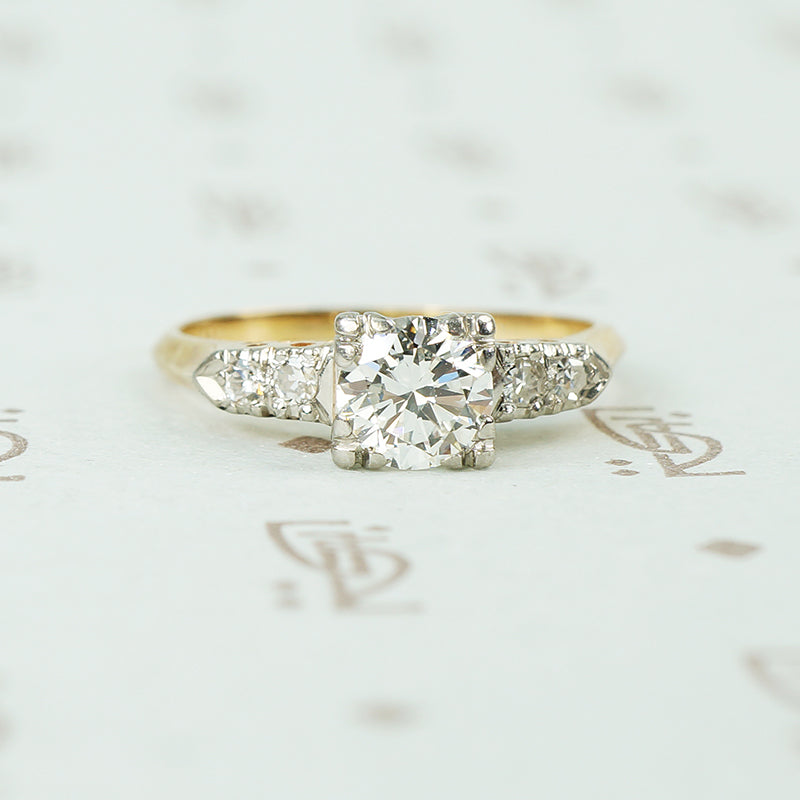 platinum on 14k yellow gold 1940's classic diamond engagement ring