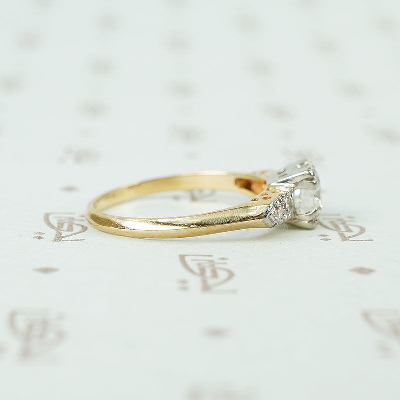 platinum on 14k yellow gold 1940's classic diamond engagement ring