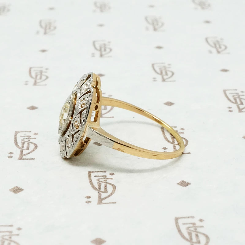 plat on 18k tablet cut omc diamond ring