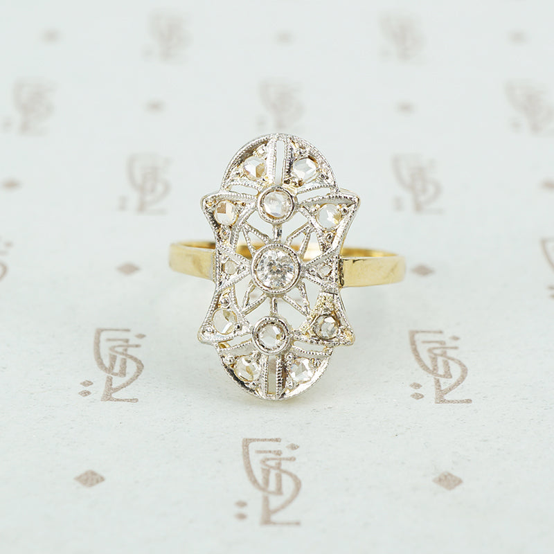 lacy platinum on 18k rosecut diamond ring