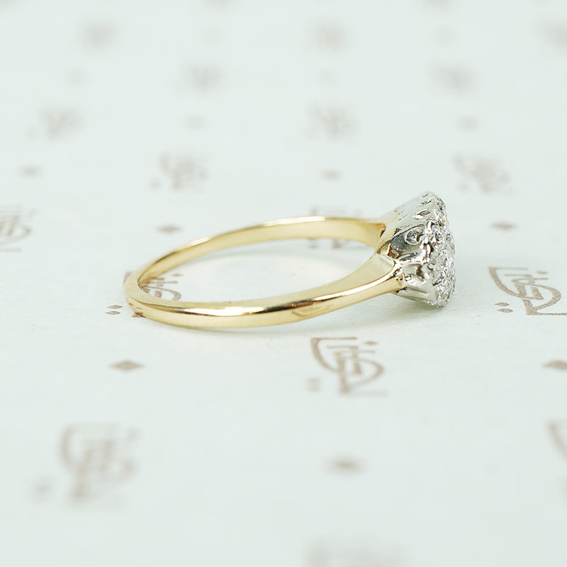 Delightful Platinum on Gold OEC Diamond Cluster Ring