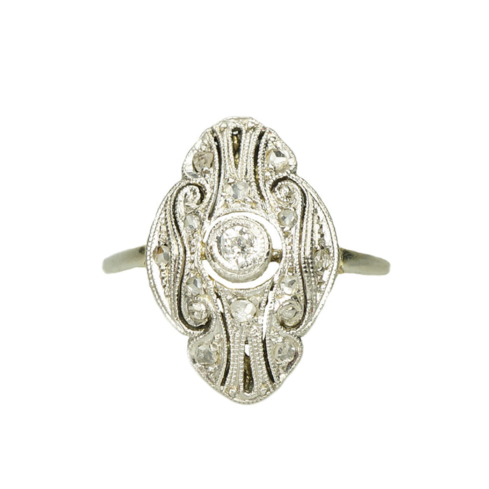 Rose Cut Diamond Platinum and 18k Gold Ring - Gem Set Love
