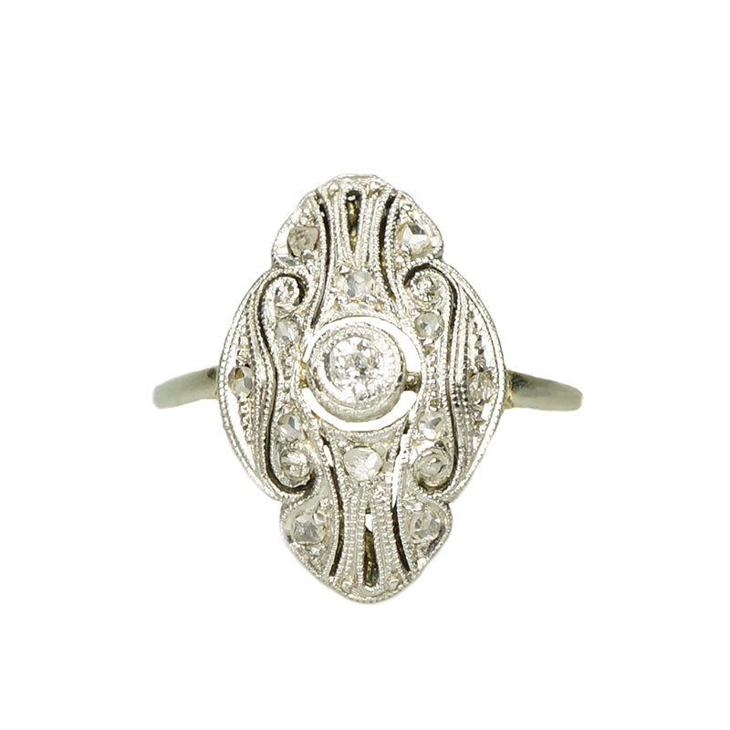 Rose Cut Diamond Platinum and 18k Gold Ring - Gem Set Love